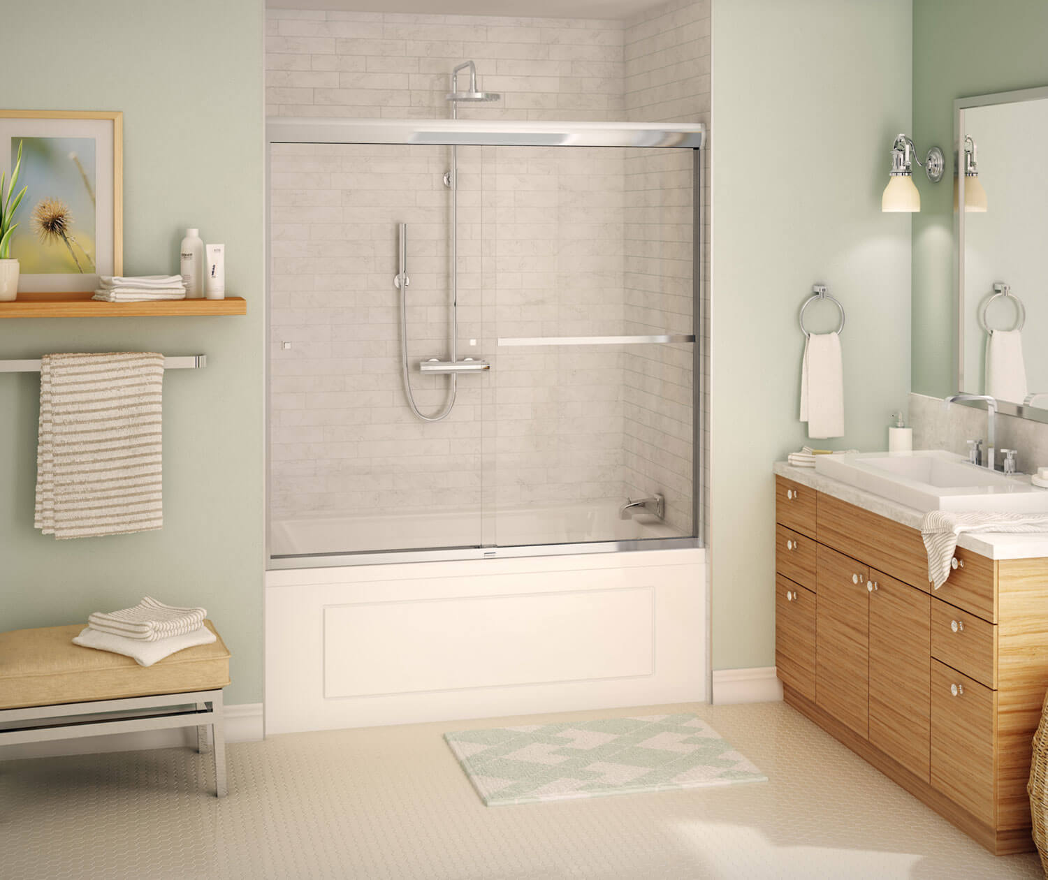 Aura SC 55-59 in. x 57 in. 8 mm Bypass Tub Door for Alcove Installation with Clear glass in Chrome - Plumbing Market
