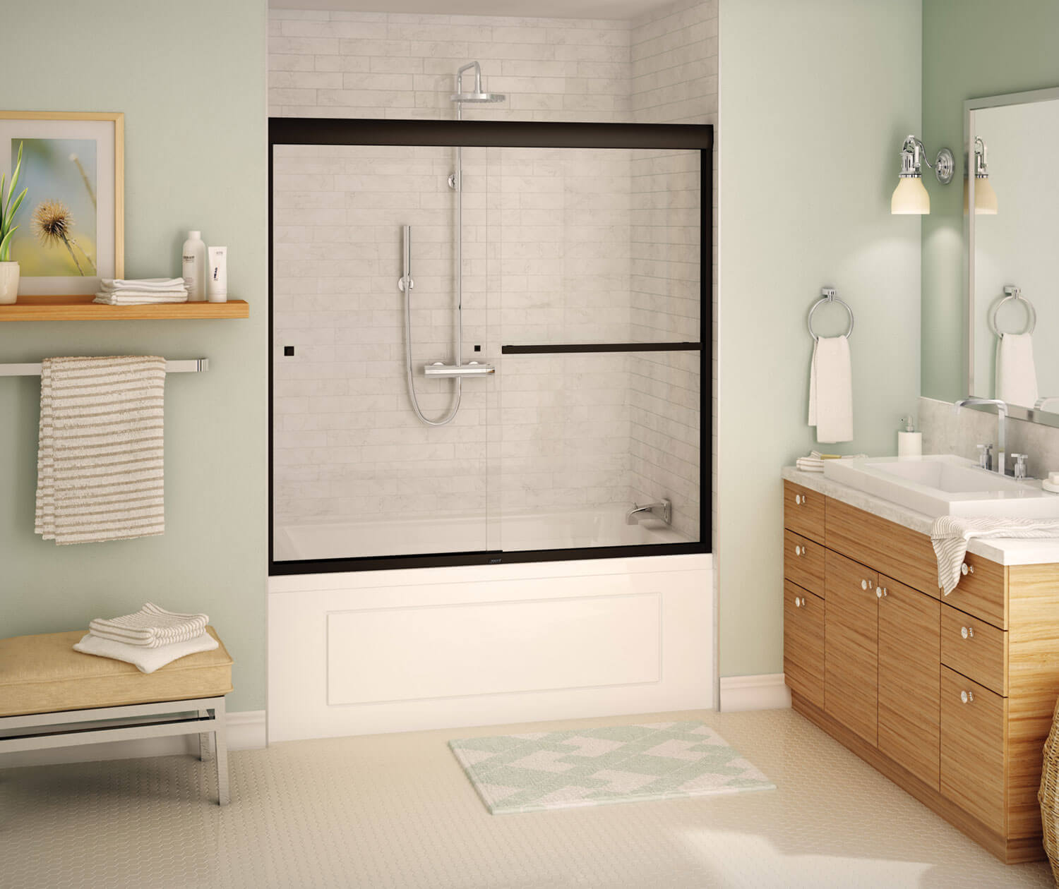 Aura SC 55-59 in. x 57 in. 8 mm Bypass Tub Door for Alcove Installation with Clear glass in Dark Bronze - Plumbing Market