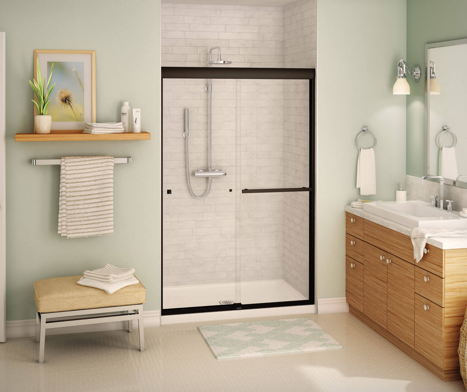 Aura 43-47 x 71 in. 8 mm Bypass Shower Door for Alcove Installation with Clear glass in Dark Bronze - Plumbing Market