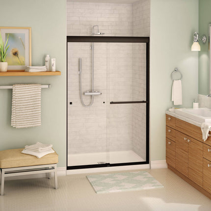 Aura 43-47 x 71 in. 8 mm Bypass Shower Door for Alcove Installation with Clear glass in Dark Bronze - Plumbing Market
