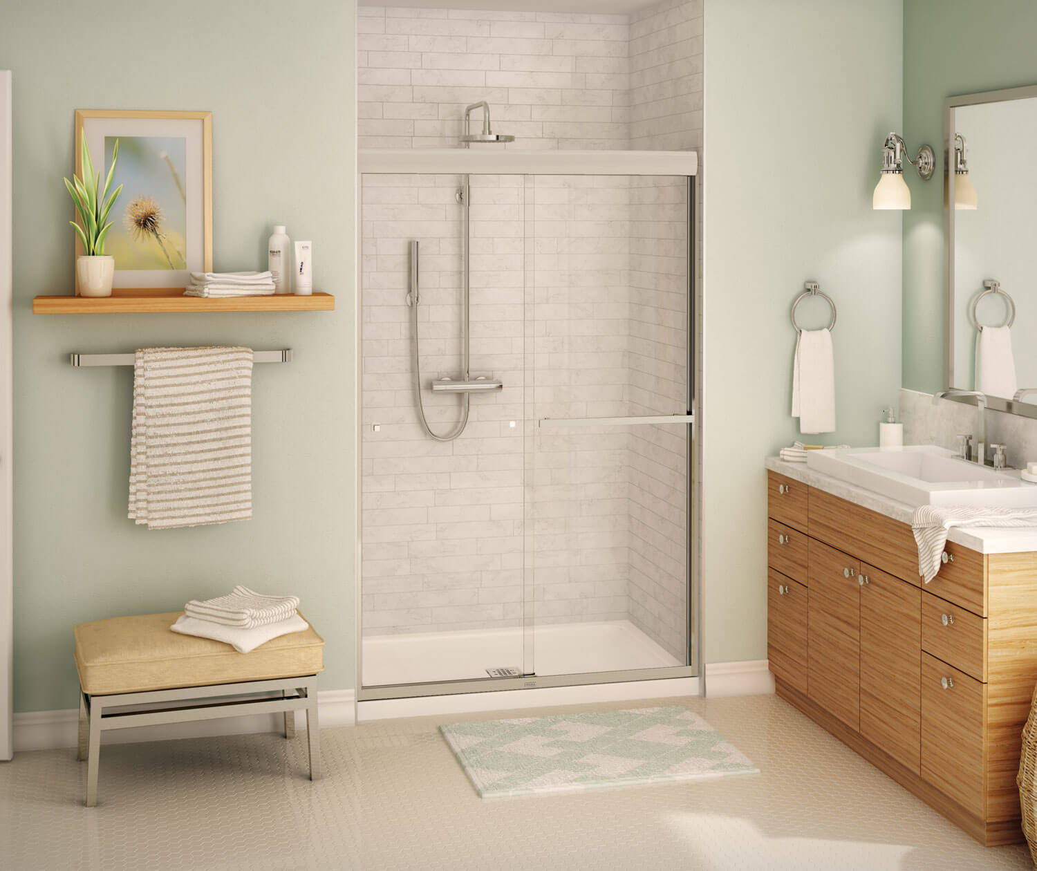 Aura 43-47 x 71 in. 8 mm Bypass Shower Door for Alcove Installation with Clear glass in Brushed Nickel - Plumbing Market