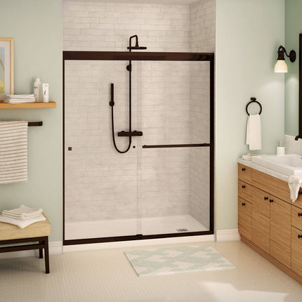 Aura 55-59 x 71 in. 8 mm Bypass Shower Door for Alcove Installation with Clear glass in Dark Bronze - Plumbing Market