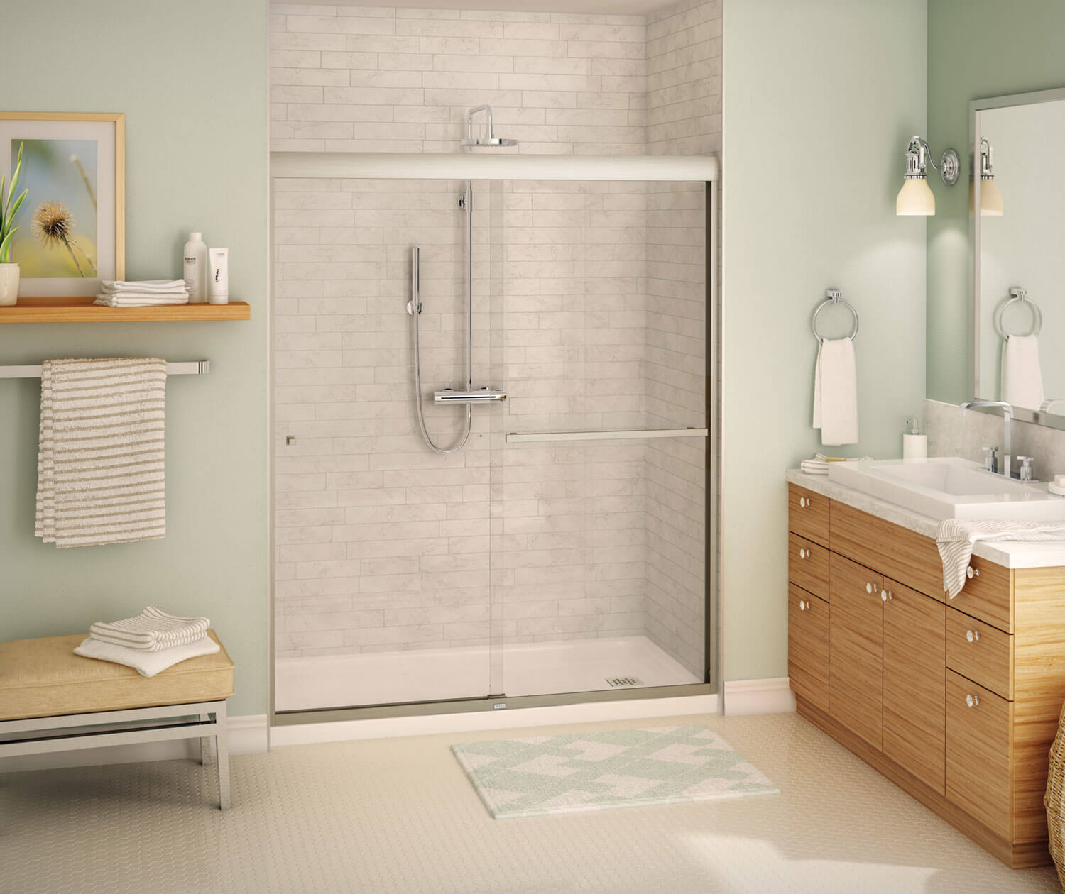 Aura 55-59 x 71 in. 8 mm Bypass Shower Door for Alcove Installation with Clear glass in Brushed Nickel - Plumbing Market