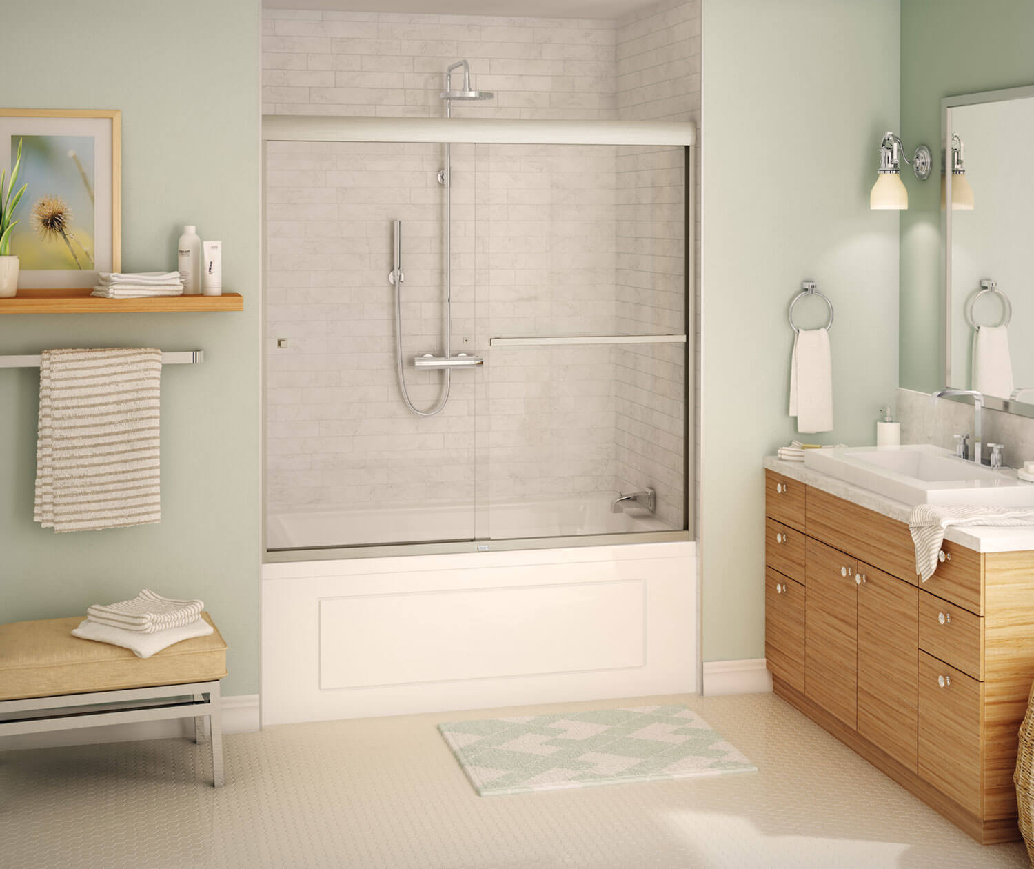 Aura 55-59 x 57 in. 8 mm Bypass Tub Door for Alcove Installation with Clear glass in Brushed Nickel - Plumbing Market