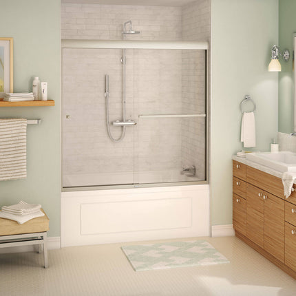 Aura 55-59 x 57 in. 8 mm Bypass Tub Door for Alcove Installation with Clear glass in Brushed Nickel - Plumbing Market