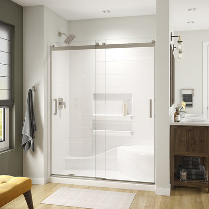 Revelation Square 56-59 x 70 ½-73 in. 6 mm Bypass Shower Door for Alcove Installation with Clear glass in Brushed Nickel - Plumbing Market