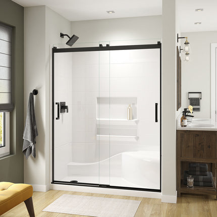 Revelation Square 56-59 x 70 ½-73 in. 6 mm Bypass Shower Door for Alcove Installation with Clear glass in Matte Black - Plumbing Market