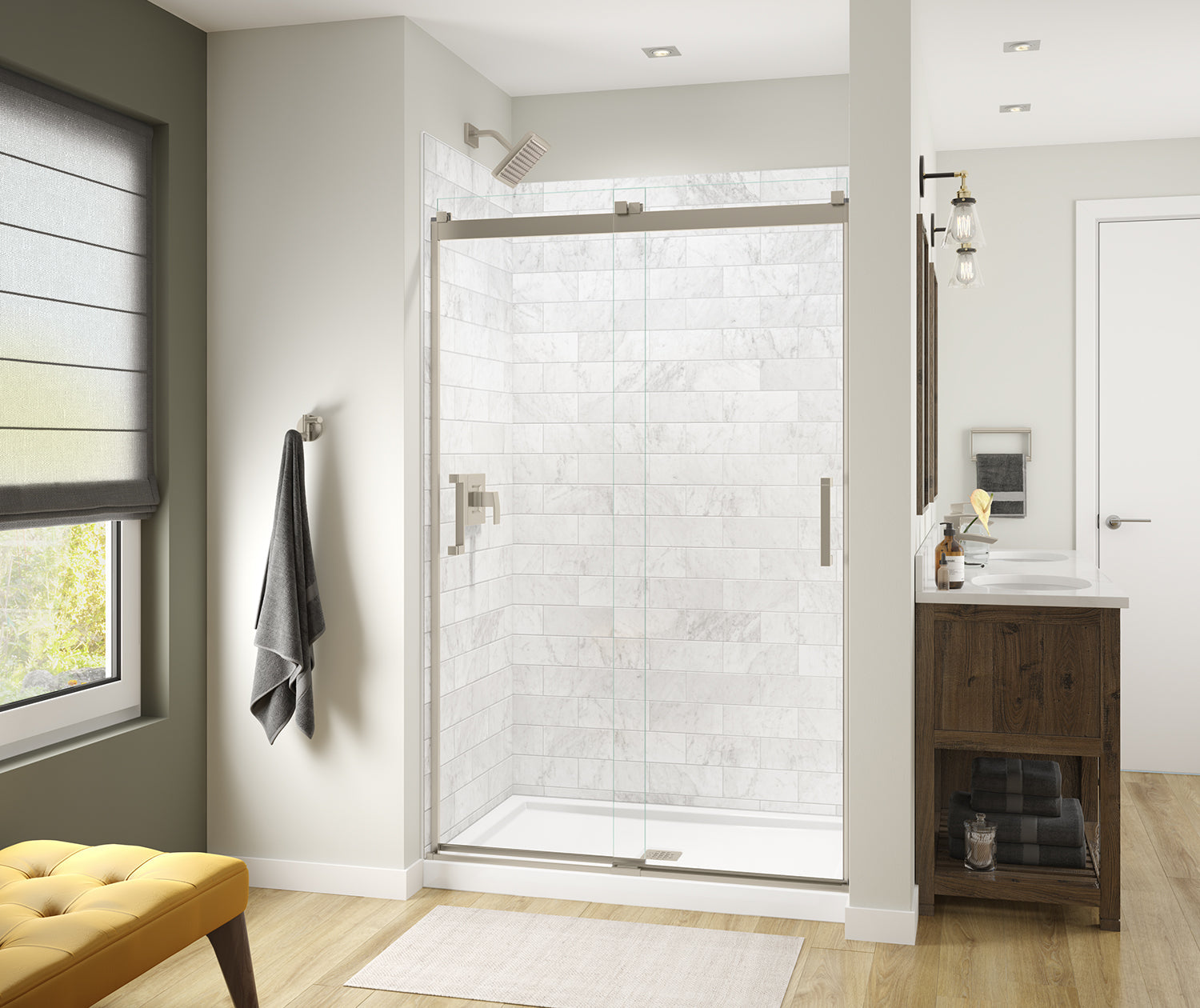 Revelation Square 44-47 x 70 ½-73 in. 8mm Bypass Shower Door for Alcove Installation with Clear glass in Brushed Nickel - Plumbing Market