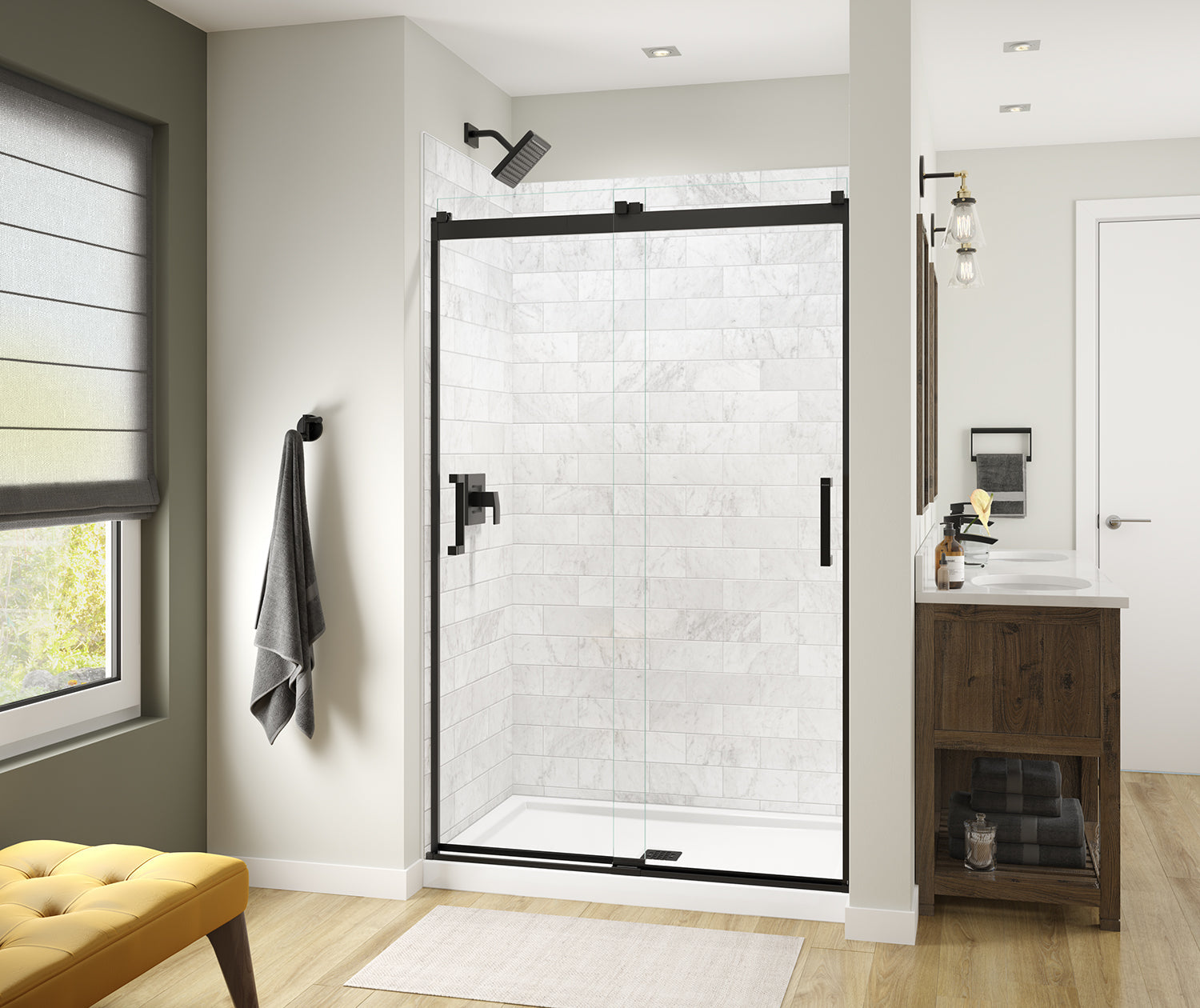 Revelation Square 44-47 x 70 ½-73 in. 8mm Bypass Shower Door for Alcove Installation with Clear glass in Matte Black - Plumbing Market