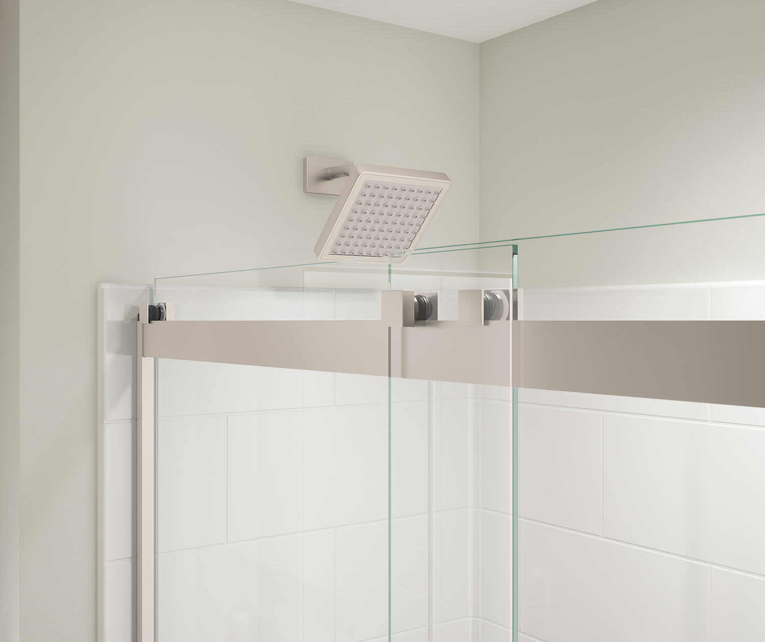 Revelation Square 56-59 x 70 ½-73 in. 8mm Bypass Shower Door for Alcove Installation with Clear glass in Brushed Nickel - Plumbing Market