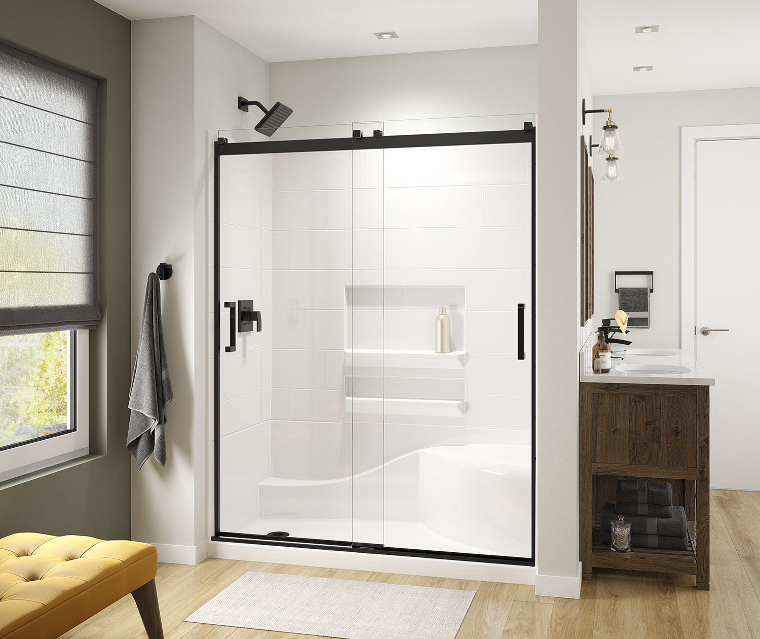 Revelation Square 56-59 x 70 ½-73 in. 8mm Bypass Shower Door for Alcove Installation with Clear glass in Matte Black - Plumbing Market