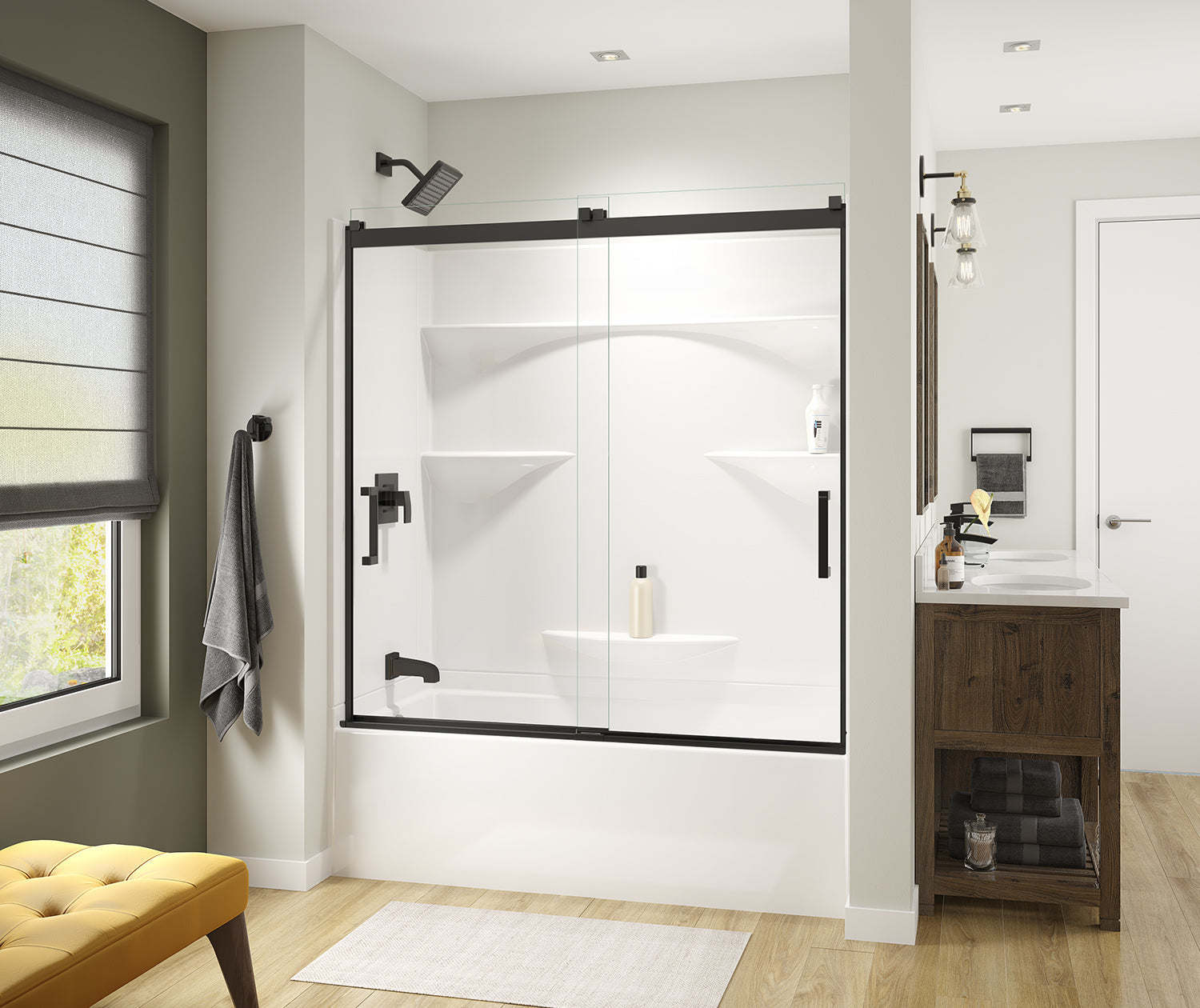 Revelation Square 56-59 x 56 ¾-59 ¼ in. 8mm Bypass Tub Door for Alcove Installation with Clear glass in Matte Black - Plumbing Market