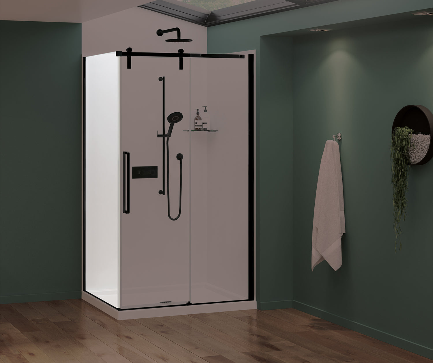 Nebula Return Panel for 36 in. Base with Clear glass in Matte Black - Plumbing Market