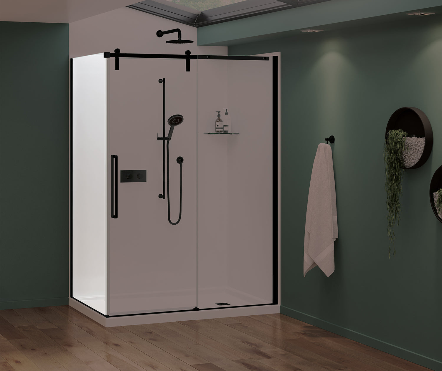 Nebula Return Panel for 36 in. Base with Clear glass in Matte Black - Plumbing Market
