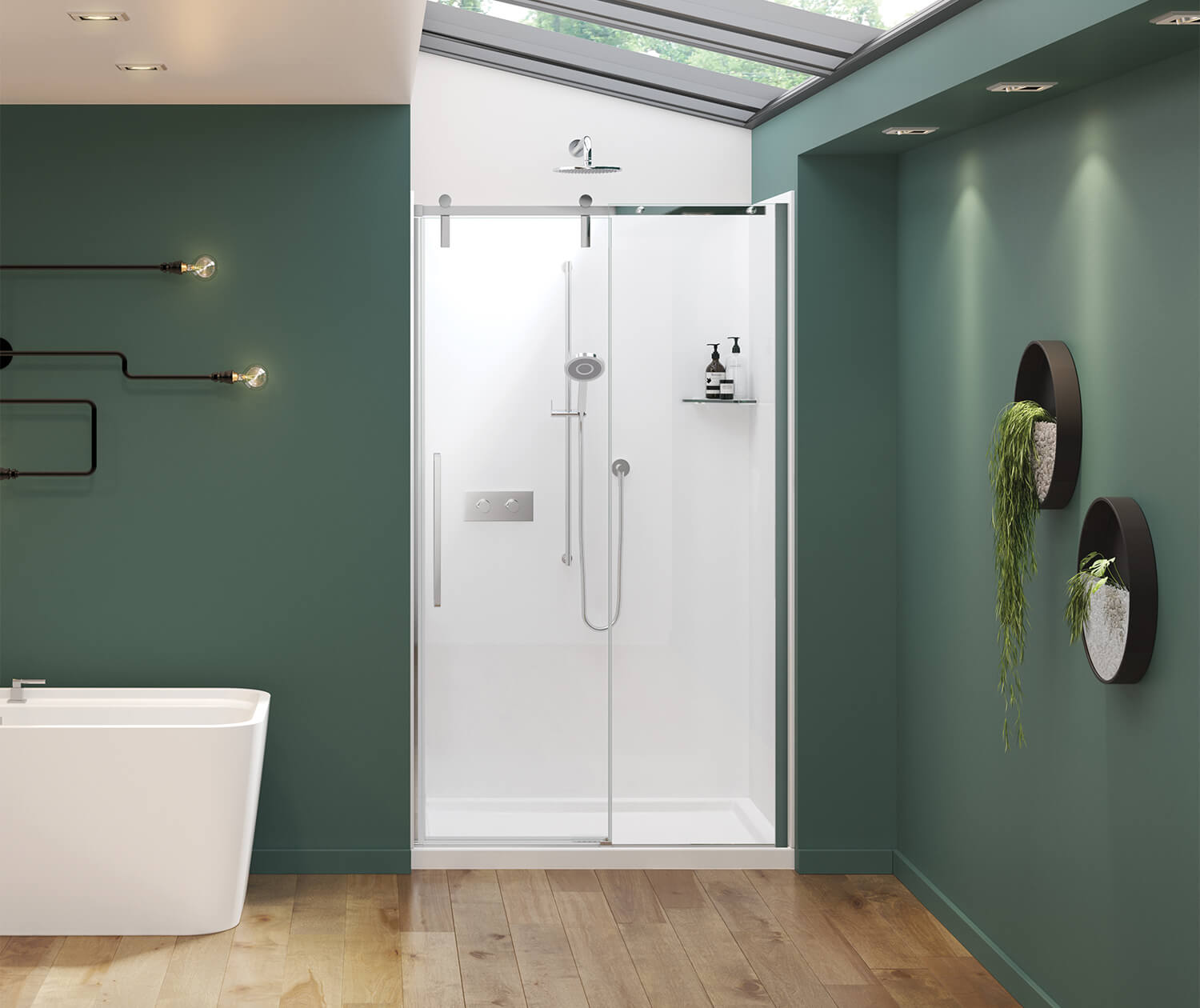Nebula 44 ½-46 ½ x 78 ¾ in. 8mm Sliding Shower Door for Alcove Installation with Clear glass in Chrome - Plumbing Market