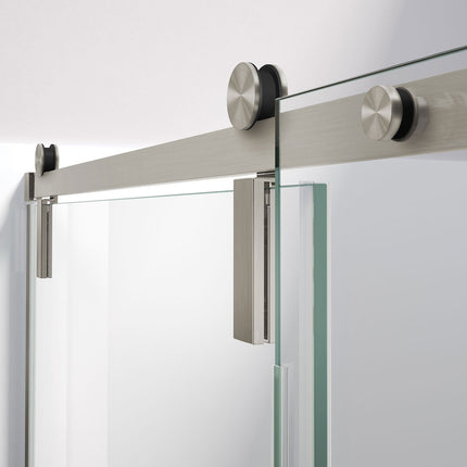 Nebula 44 ½-46 ½ x 78 ¾ in. 8mm Sliding Shower Door for Alcove Installation with Clear glass in Brushed Nickel - Plumbing Market
