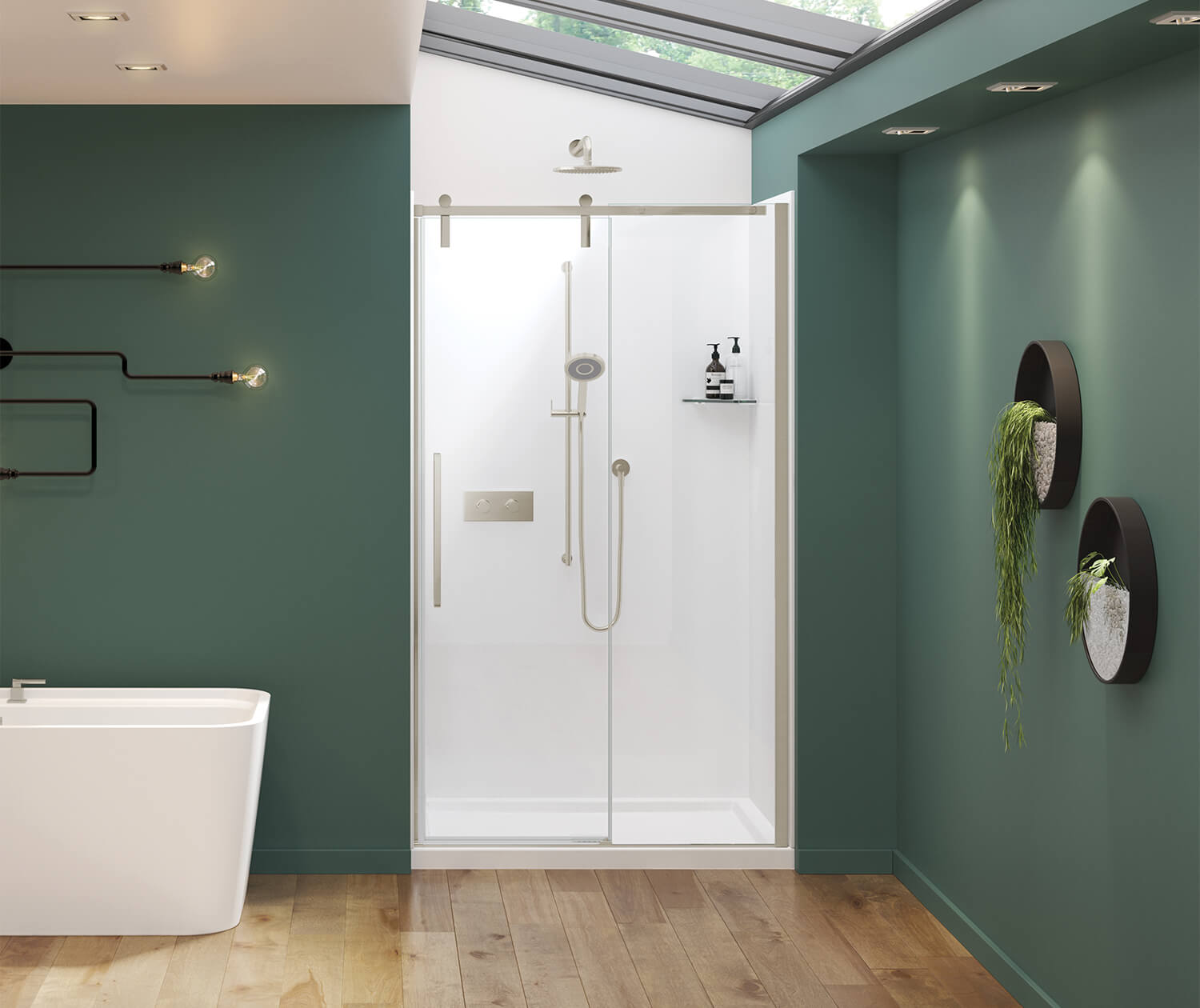 Nebula 44 ½-46 ½ x 78 ¾ in. 8mm Sliding Shower Door for Alcove Installation with Clear glass in Brushed Nickel - Plumbing Market