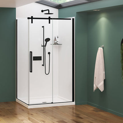 Nebula 44 ½-46 ½ x 78 ¾ in. 8mm Sliding Shower Door for Alcove Installation with Clear glass in Matte Black - Plumbing Market