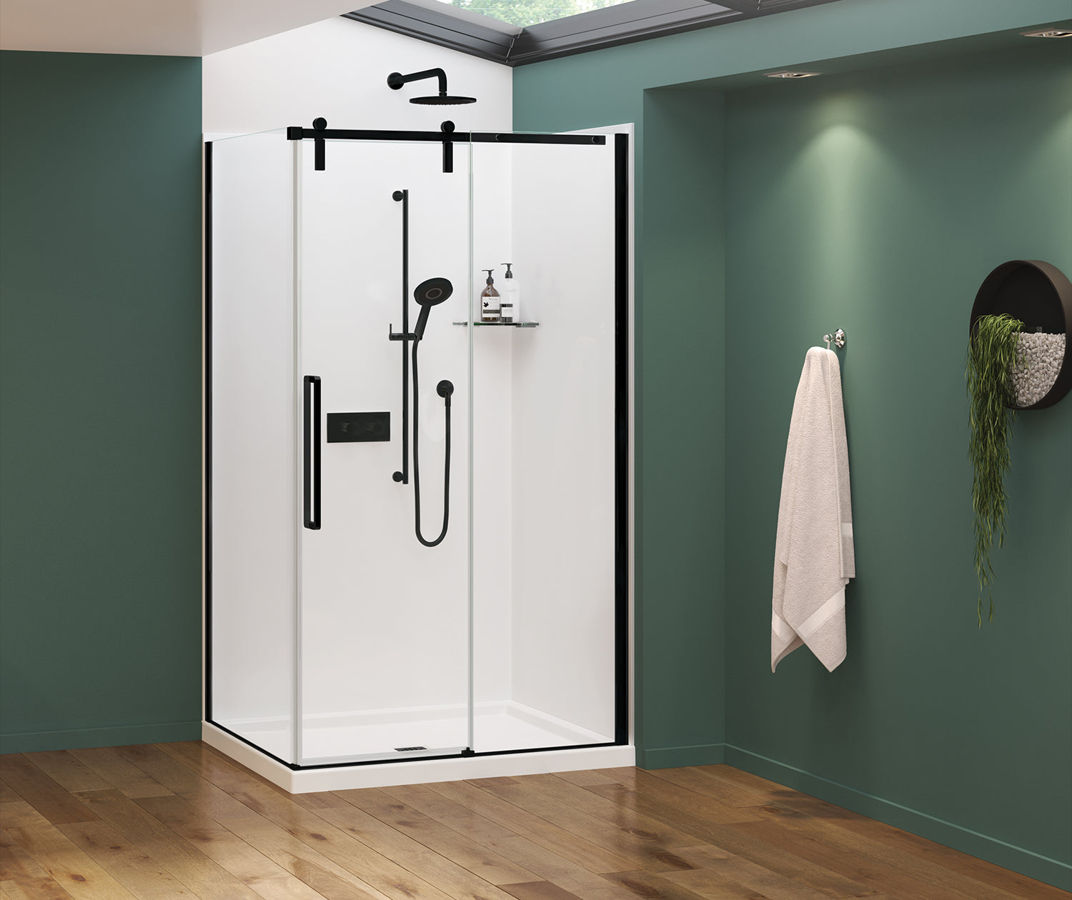 Nebula 44 ½-46 ½ x 78 ¾ in. 8mm Sliding Shower Door for Alcove Installation with Clear glass in Matte Black - Plumbing Market