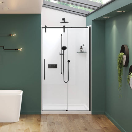 Nebula 44 ½-46 ½ x 78 ¾ in. 8mm Sliding Shower Door for Alcove Installation with Clear glass in Matte Black - Plumbing Market