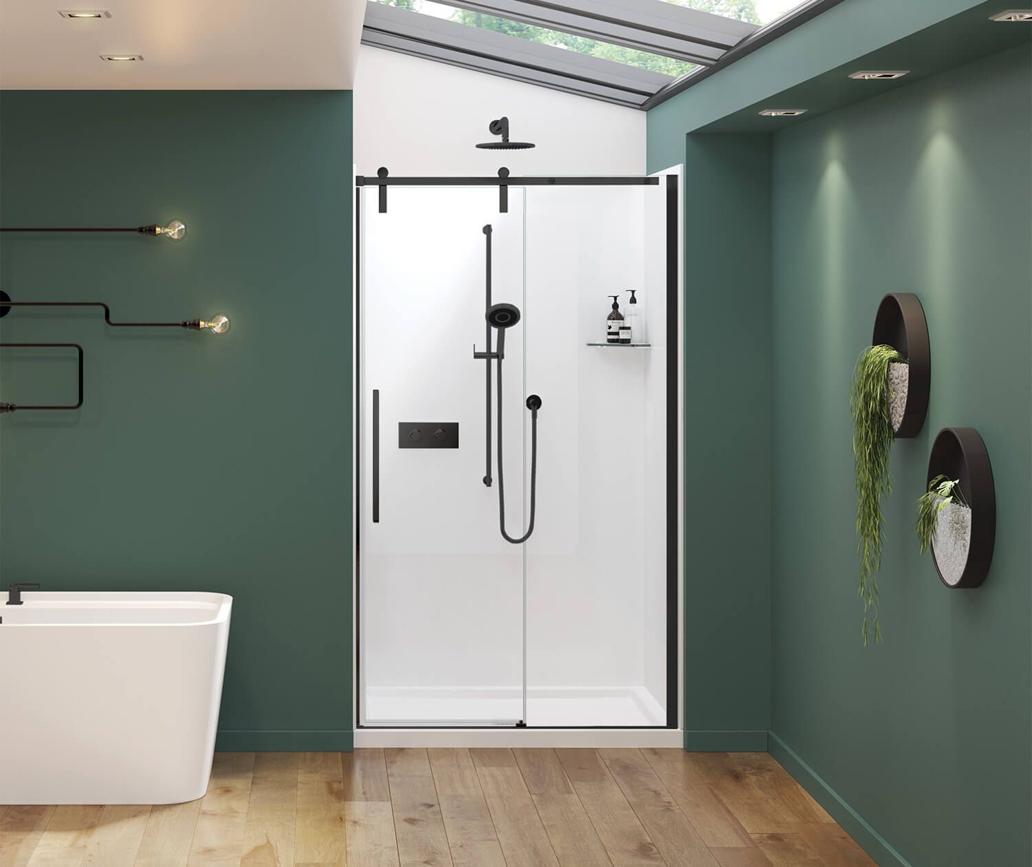 Nebula 44 ½-46 ½ x 78 ¾ in. 8mm Sliding Shower Door for Alcove Installation with Clear glass in Matte Black - Plumbing Market
