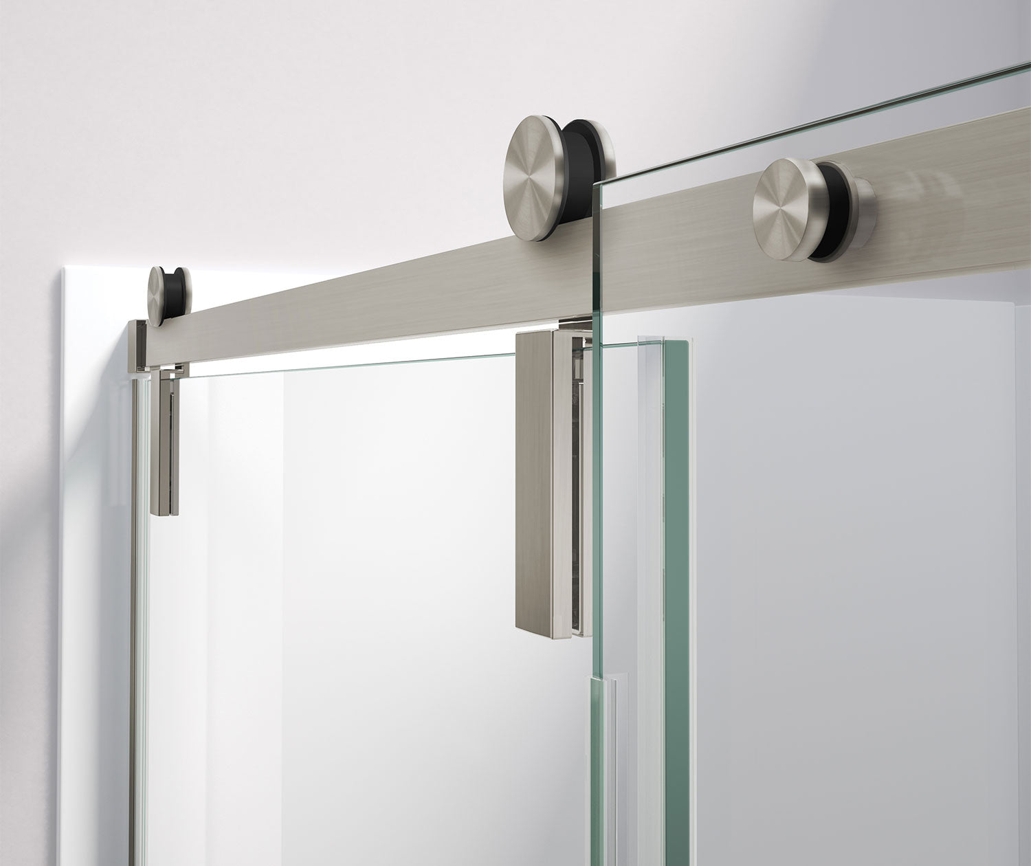 Nebula 56 ½-58 ½ x 78 ¾ in. 8mm Sliding Shower Door for Alcove Installation with Clear glass in Brushed Nickel - Plumbing Market