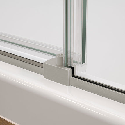 Nebula 56 ½-58 ½ x 78 ¾ in. 8mm Sliding Shower Door for Alcove Installation with Clear glass in Brushed Nickel - Plumbing Market