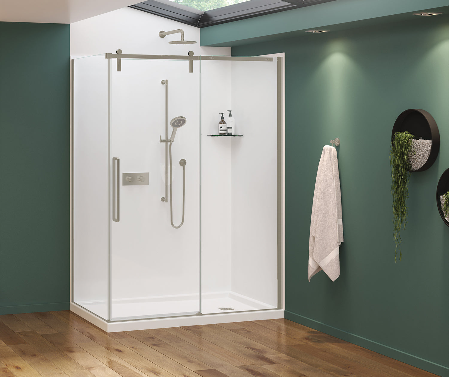 Nebula 56 ½-58 ½ x 78 ¾ in. 8mm Sliding Shower Door for Alcove Installation with Clear glass in Brushed Nickel - Plumbing Market