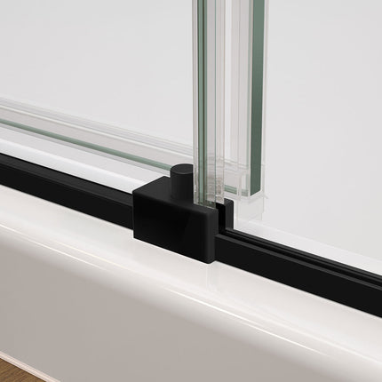 Nebula 56 ½-58 ½ x 78 ¾ in. 8mm Sliding Shower Door for Alcove Installation with Clear glass in Matte Black - Plumbing Market