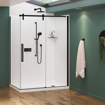 Nebula 56 ½-58 ½ x 78 ¾ in. 8mm Sliding Shower Door for Alcove Installation with Clear glass in Matte Black - Plumbing Market