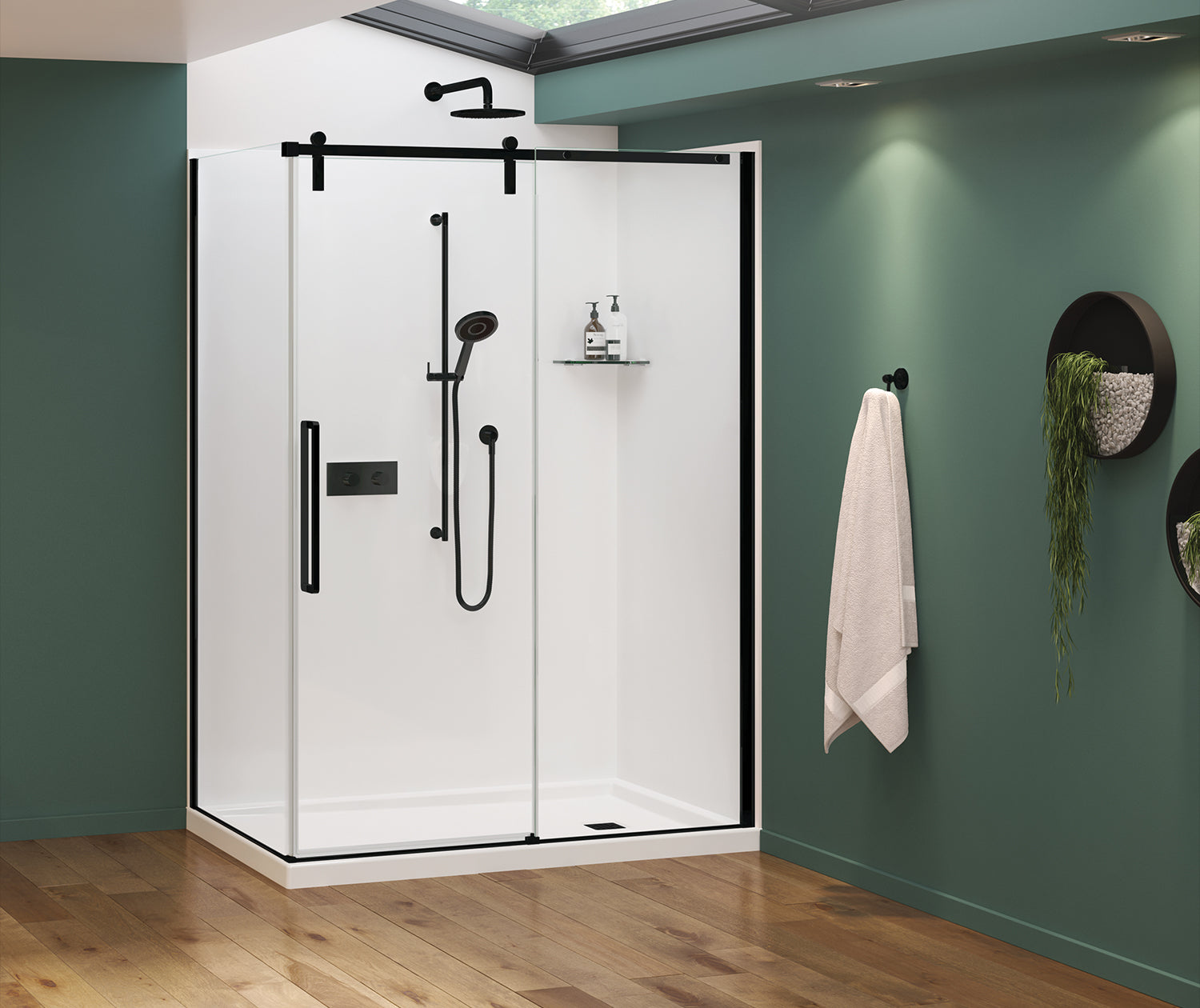 Nebula 56 ½-58 ½ x 78 ¾ in. 8mm Sliding Shower Door for Alcove Installation with Clear glass in Matte Black - Plumbing Market