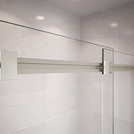 Duel 56-59 x 55 ½-59 in. 8 mm Bypass Tub Door for Alcove Installation with Clear glass in Brushed Nickel - Plumbing Market