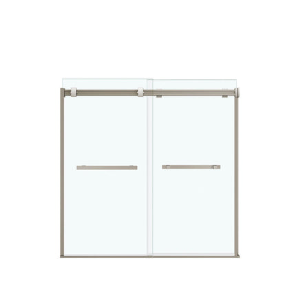 Duel 56-59 x 55 ½-59 in. 8 mm Bypass Tub Door for Alcove Installation with Clear glass in Brushed Nickel - Plumbing Market