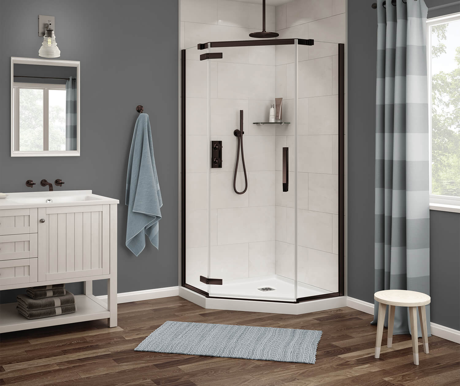 Link Neo-angle 38 x 38 x 75 in. 8mm Pivot Shower Door for Corner Installation with Clear glass in Dark Bronze - Plumbing Market