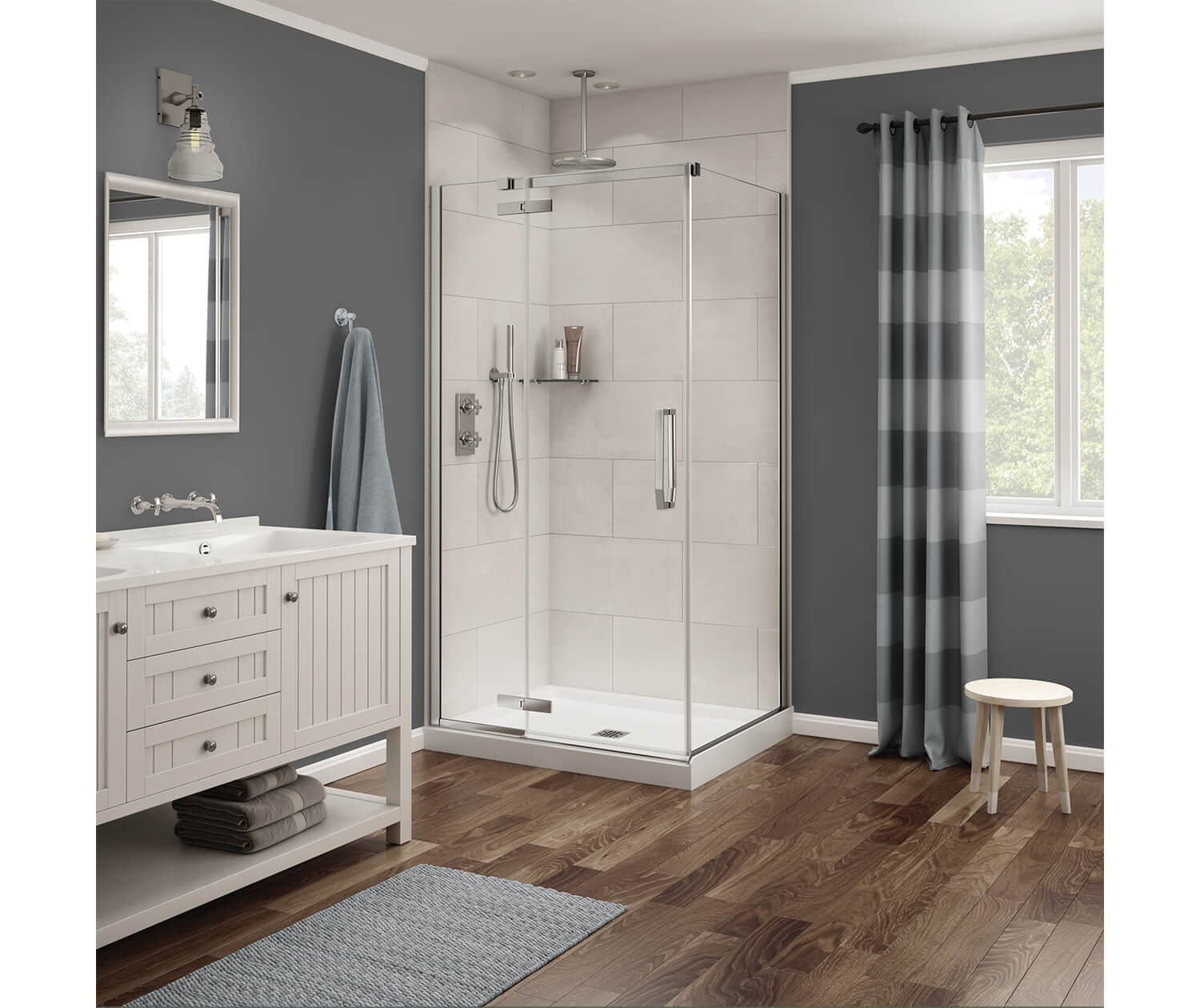 Link Rectangular 42 x 34 x 75 in. 8mm Pivot Shower Door for Corner Installation with Clear glass in Chrome - Plumbing Market