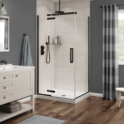 Link Rectangular 42 x 34 x 75 in. 8mm Pivot Shower Door for Corner Installation with Clear glass in Dark Bronze - Plumbing Market