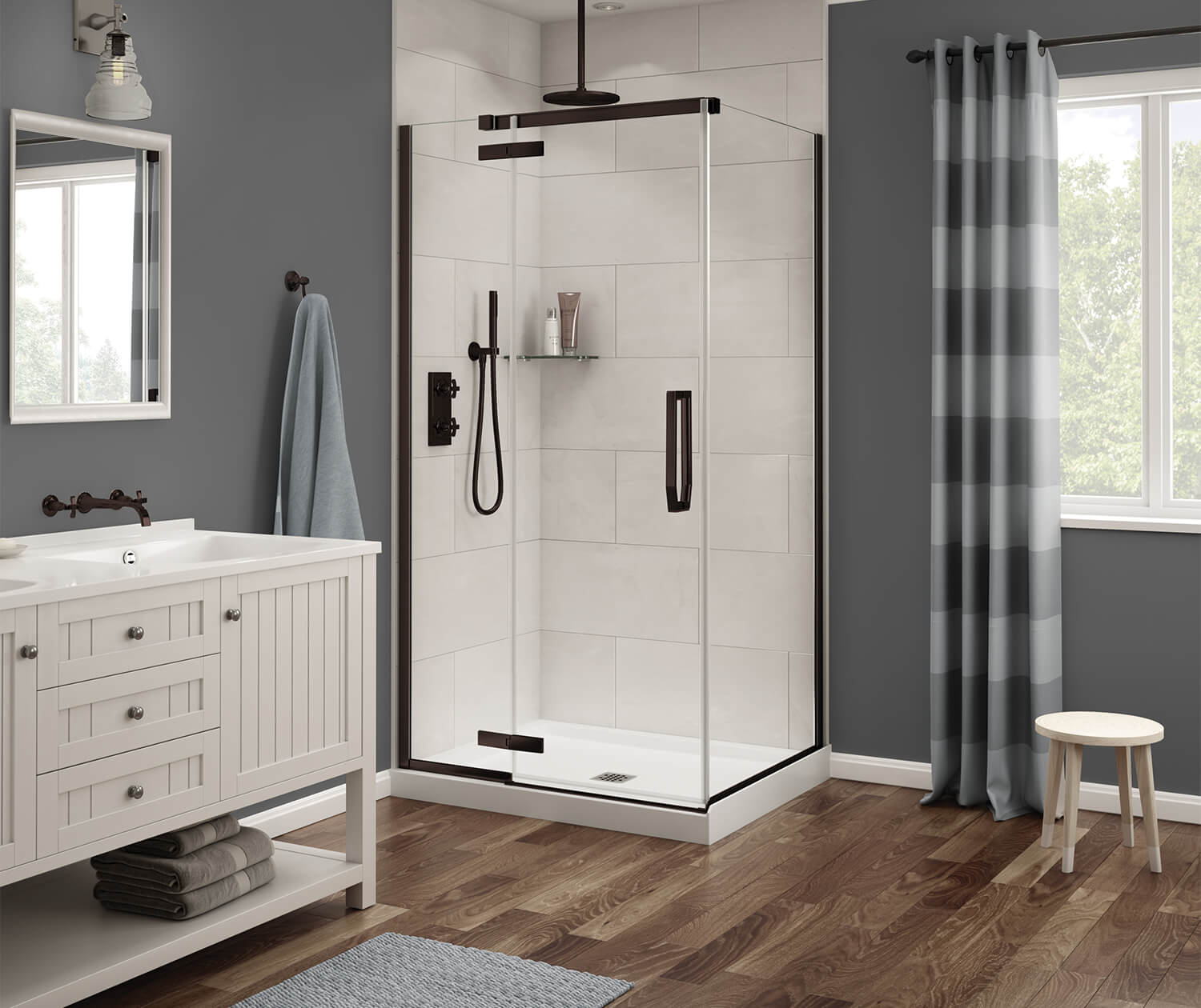 Link Rectangular 42 x 34 x 75 in. 8mm Pivot Shower Door for Corner Installation with Clear glass in Dark Bronze - Plumbing Market