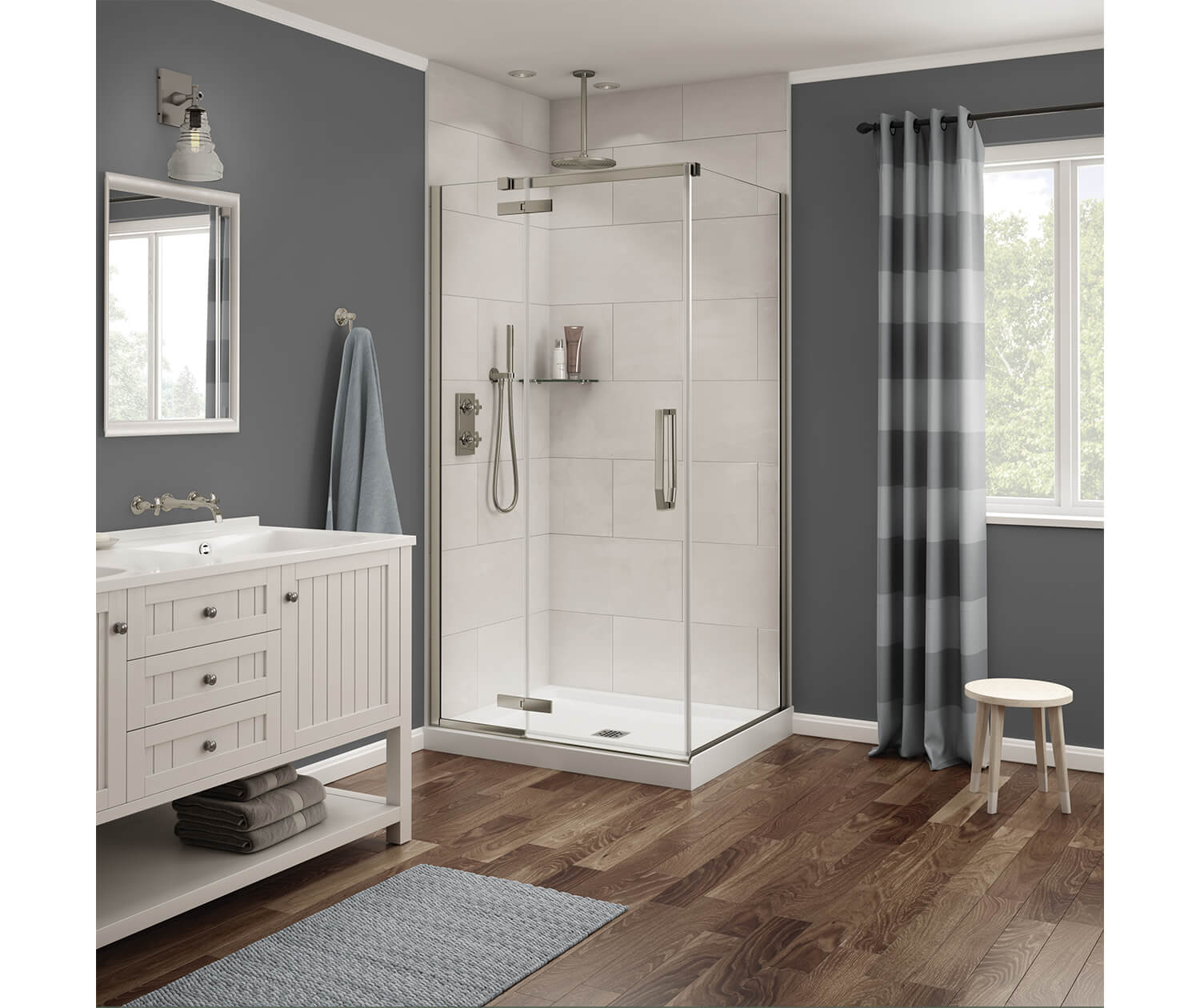 Link Rectangular 42 x 34 x 75 in. 8mm Pivot Shower Door for Corner Installation with Clear glass in Brushed Nickel - Plumbing Market