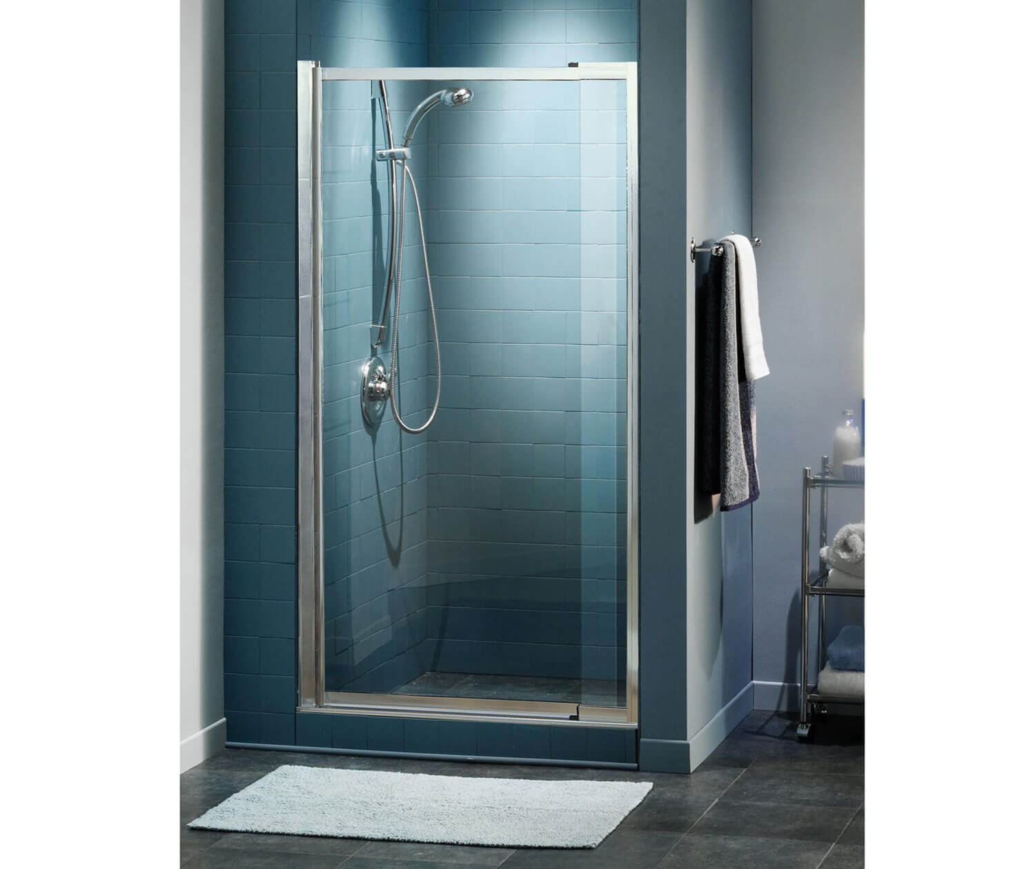 Pivolok Deluxe 32 ½-37 x 64 ½ in. Pivot Shower Door for Alcove Installation with Clear glass in Chrome - Plumbing Market