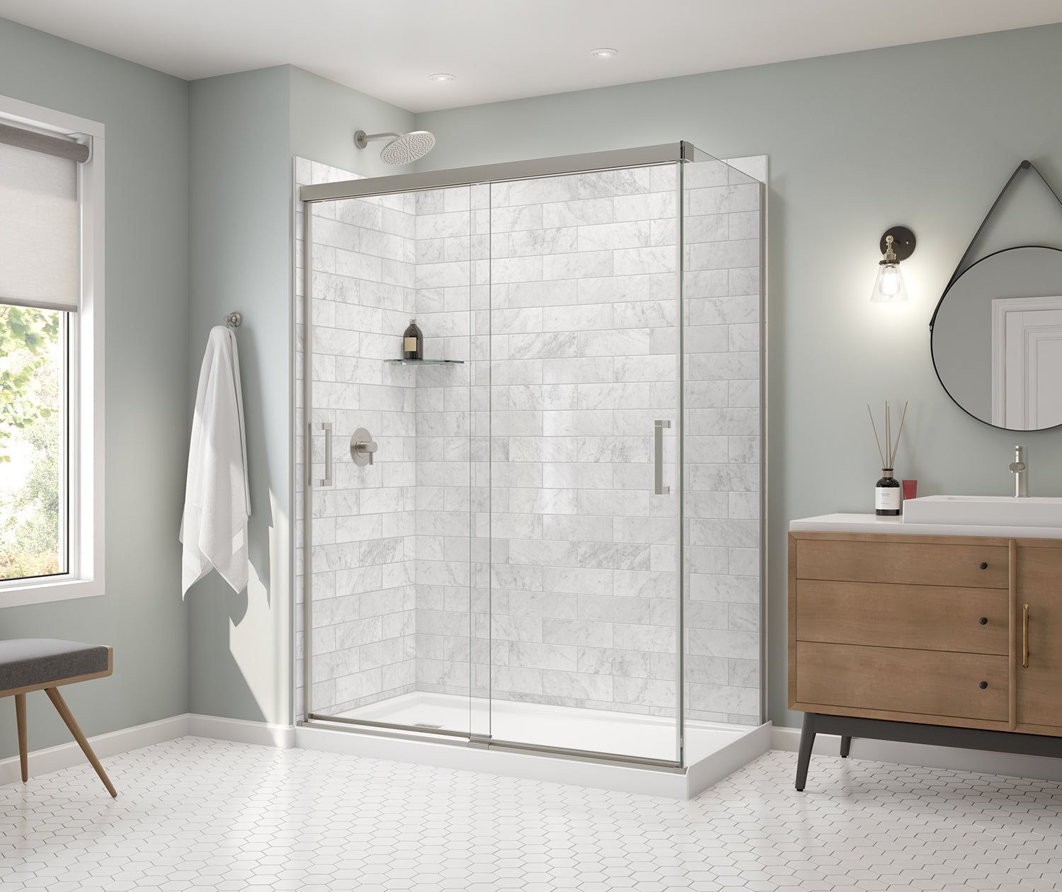 Incognito 76 Return Panel for 32 in. Base with Clear glass in Brushed Nickel - Plumbing Market