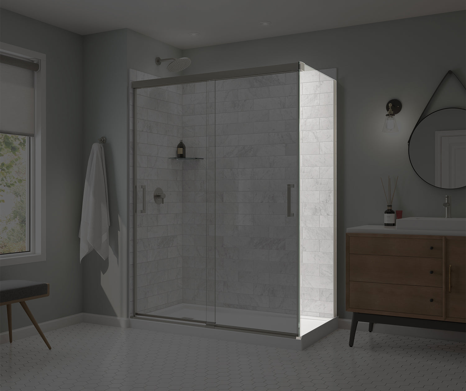 Incognito 76 Return Panel for 32 in. Base with Clear glass in Brushed Nickel - Plumbing Market