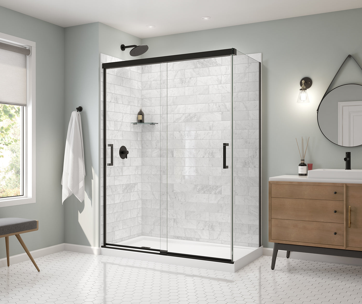 Incognito 76 Return Panel for 32 in. Base with Clear glass in Matte Black - Plumbing Market