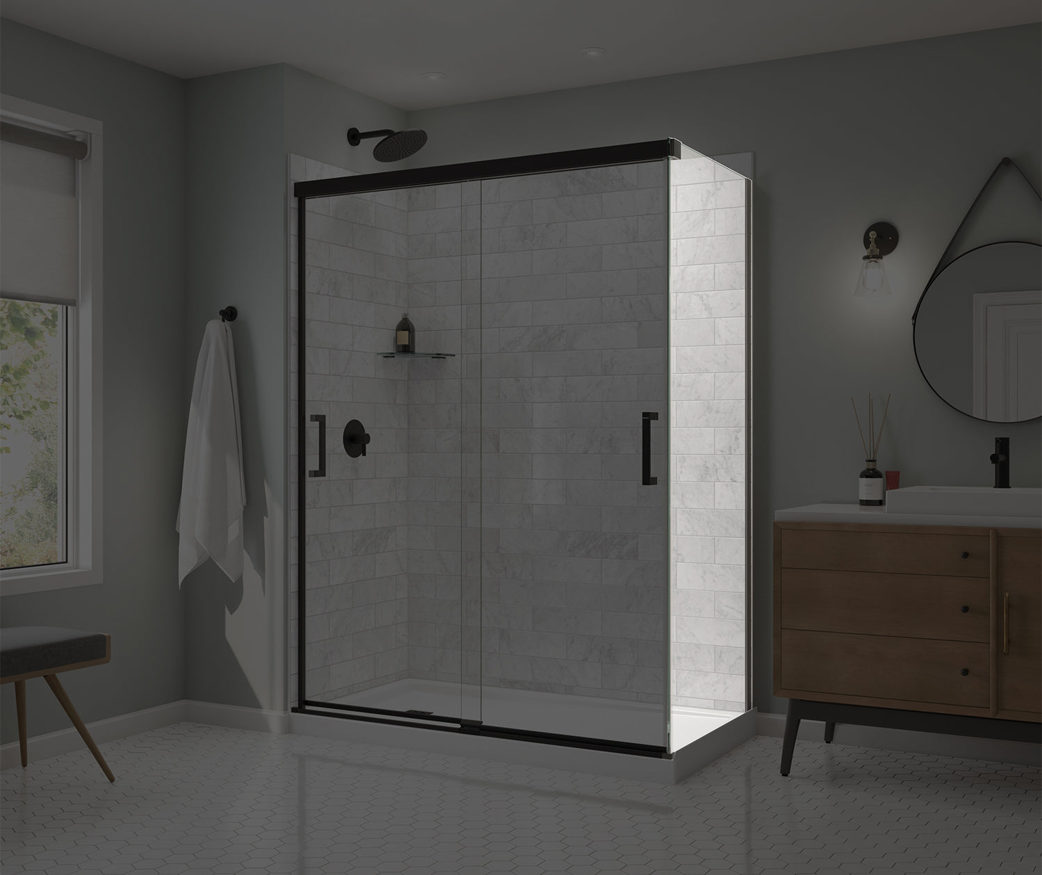 Incognito 76 Return Panel for 32 in. Base with Clear glass in Matte Black - Plumbing Market