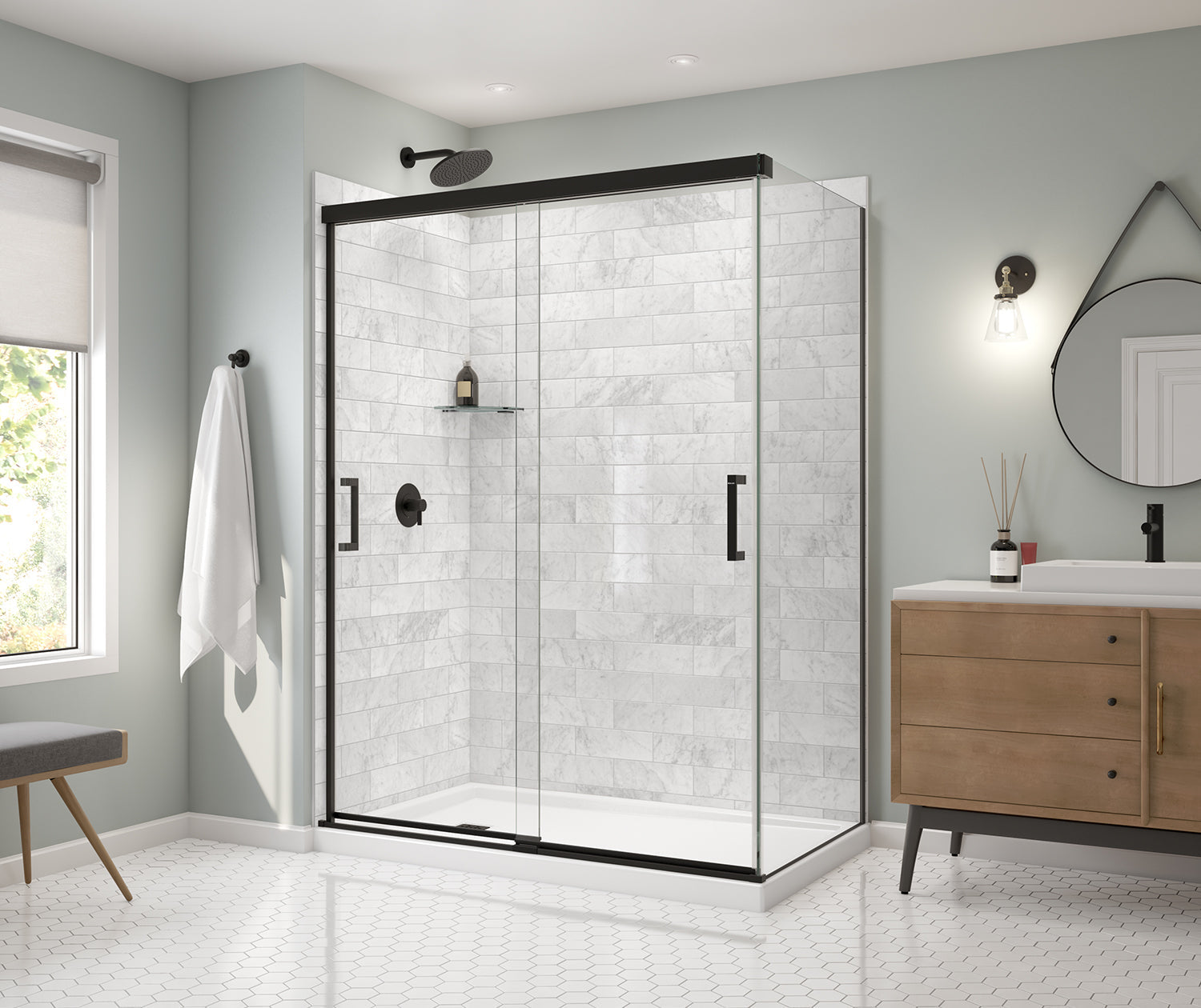 Incognito 76 Return Panel for 36 in. Base with Clear glass in Matte Black - Plumbing Market