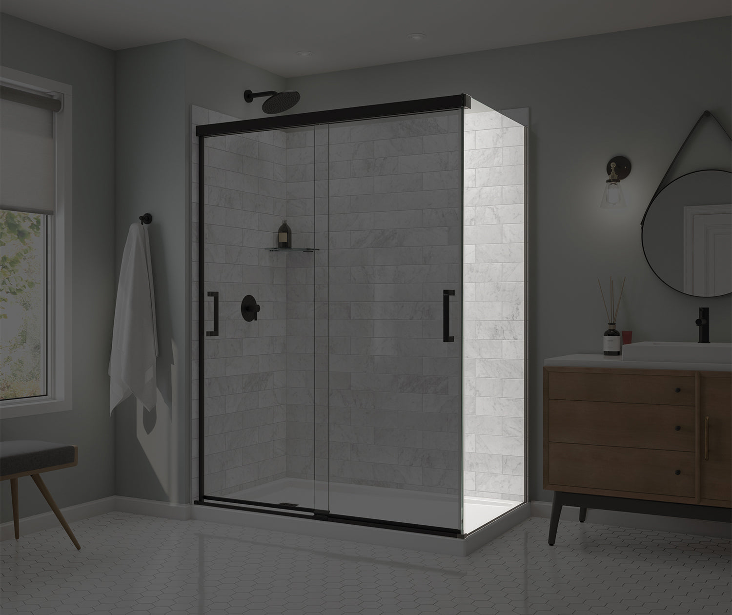 Incognito 76 Return Panel for 36 in. Base with Clear glass in Matte Black - Plumbing Market