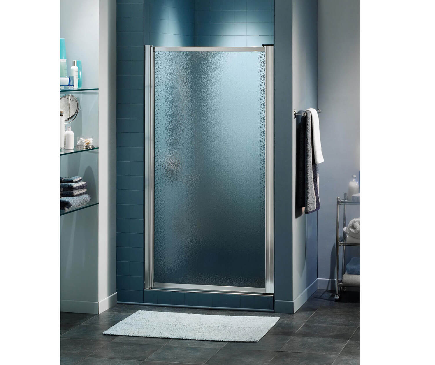 Pivolok 19-20 ¾ x 64 ½ in. Pivot Shower Door for Alcove Installation with Raindrop glass in Chrome - Plumbing Market