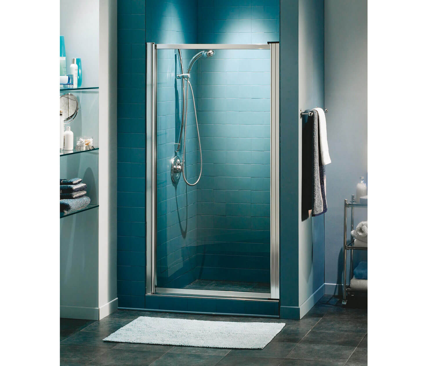Pivolok 21-22 ¾ x 64 ½ in. Pivot Shower Door for Alcove Installation with Clear glass in Chrome - Plumbing Market