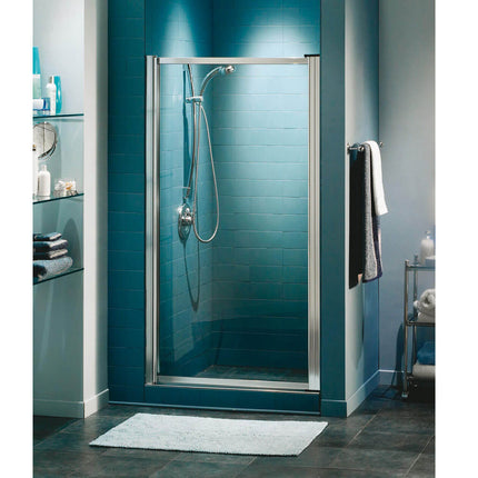 Pivolok 29-30 ¾ x 64 ½ in. Pivot Shower Door for Alcove Installation with Clear glass in Chrome - Plumbing Market