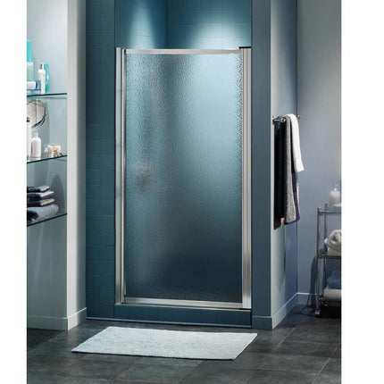 Pivolok 31-32 ¾ x 64 ½ in. Pivot Shower Door for Alcove Installation with Raindrop glass in Chrome - Plumbing Market