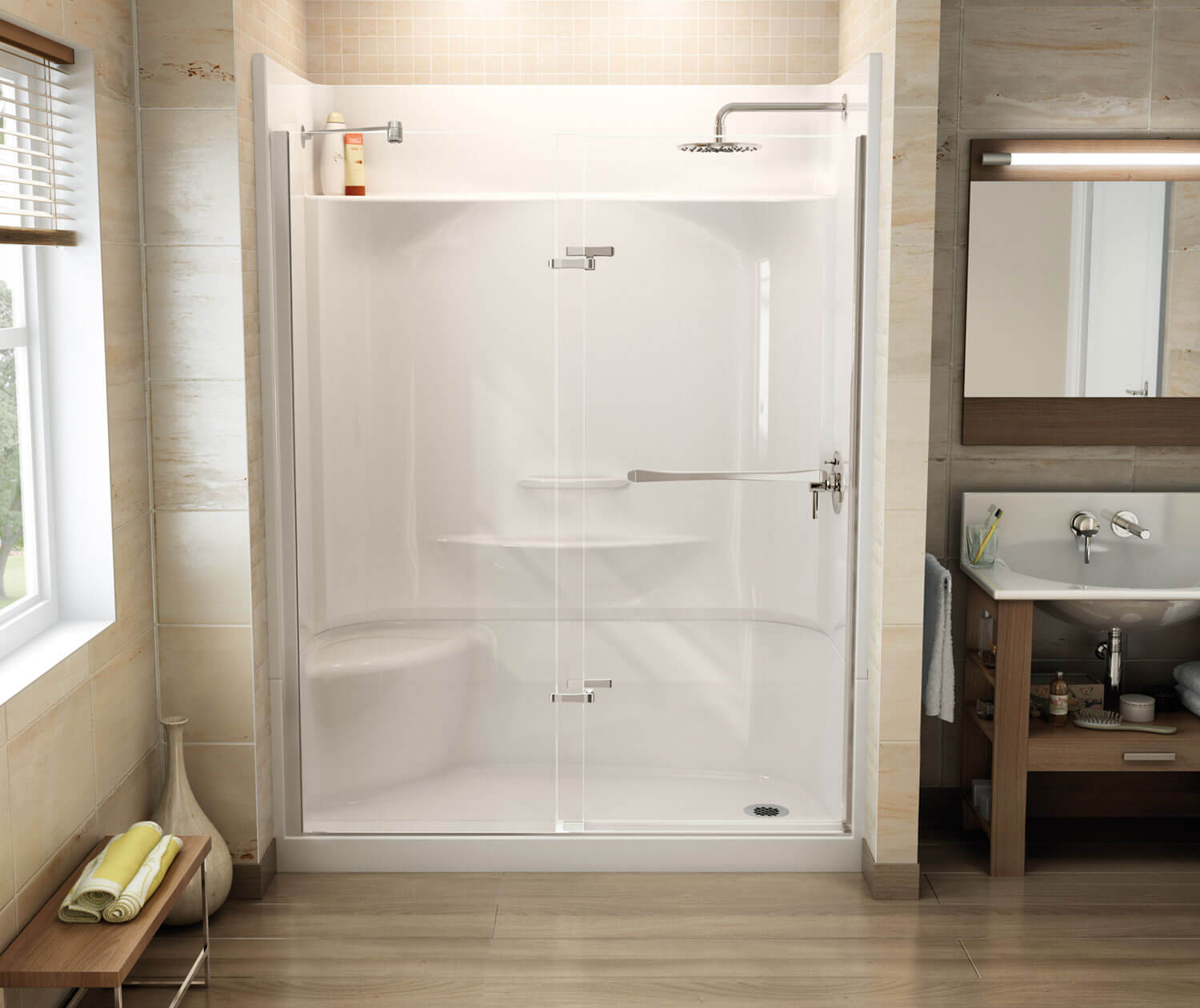 Reveal 71 56-59 x 71 ½ in. 8mm Pivot Shower Door for Alcove Installation with Clear glass in Chrome - Plumbing Market